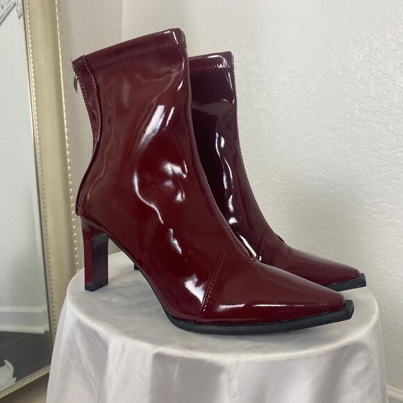 Vampy Bratty Kitten Heel Shiny Burgundy Stiletto Boots EU 38 US 7.5 - Picture 2 of 8